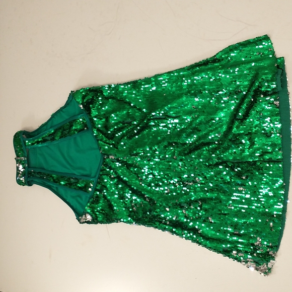 Sexy Emerald Green Sequin Mini Dress Dance Costume XXL Sparkley Bright USA Made - Picture 10 of 12